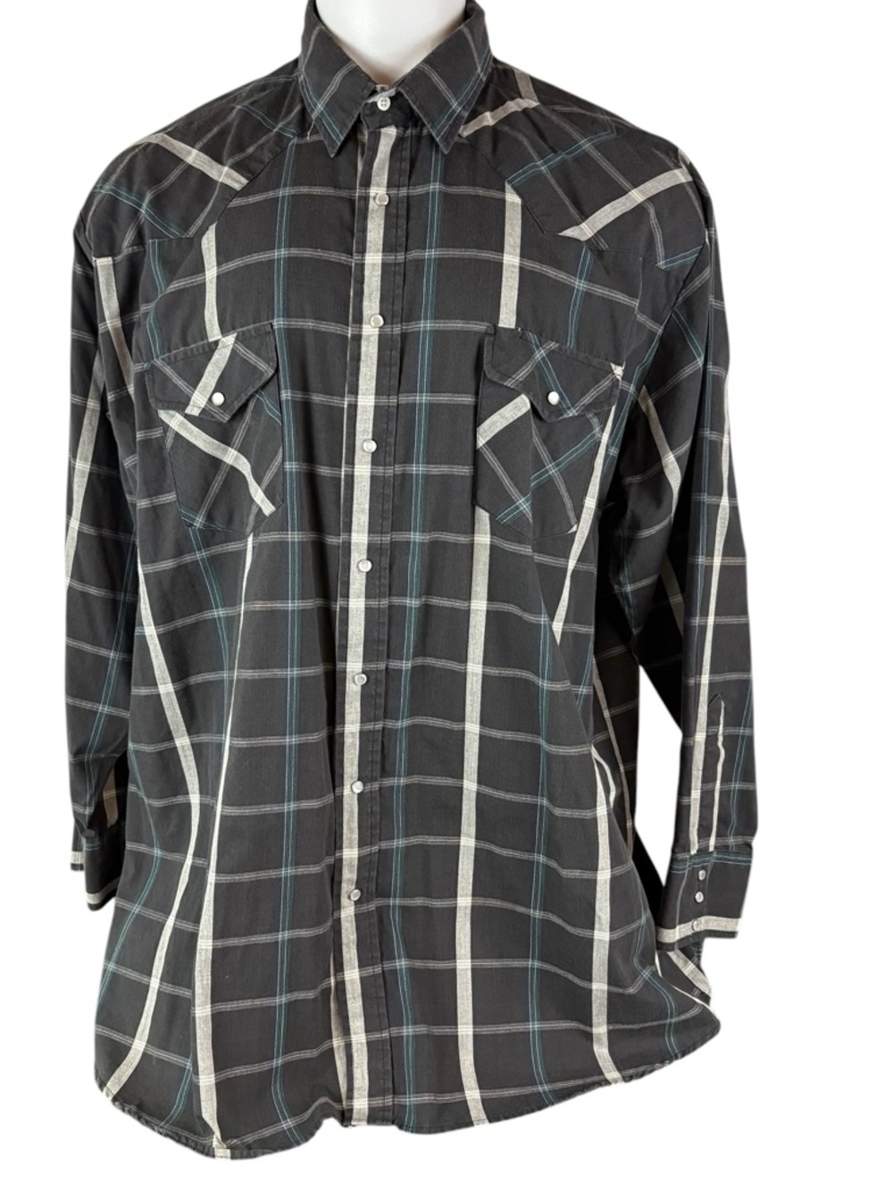 Rock Creek Ranch Western Shirt Mens 3XLT Pearl Snap Button Plaid Black (497